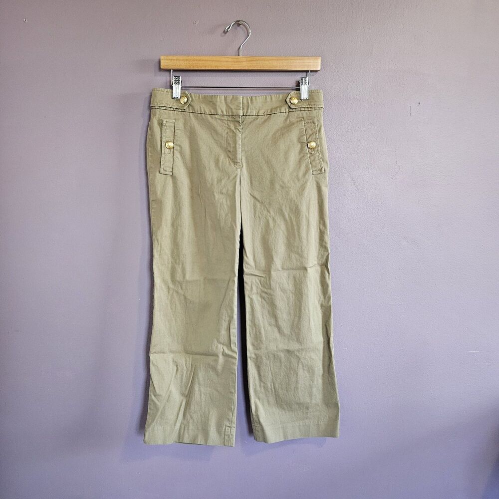Talbots Khaki Cotton Mid Rise Nautical Normcore Cropped Wide Leg Pants
